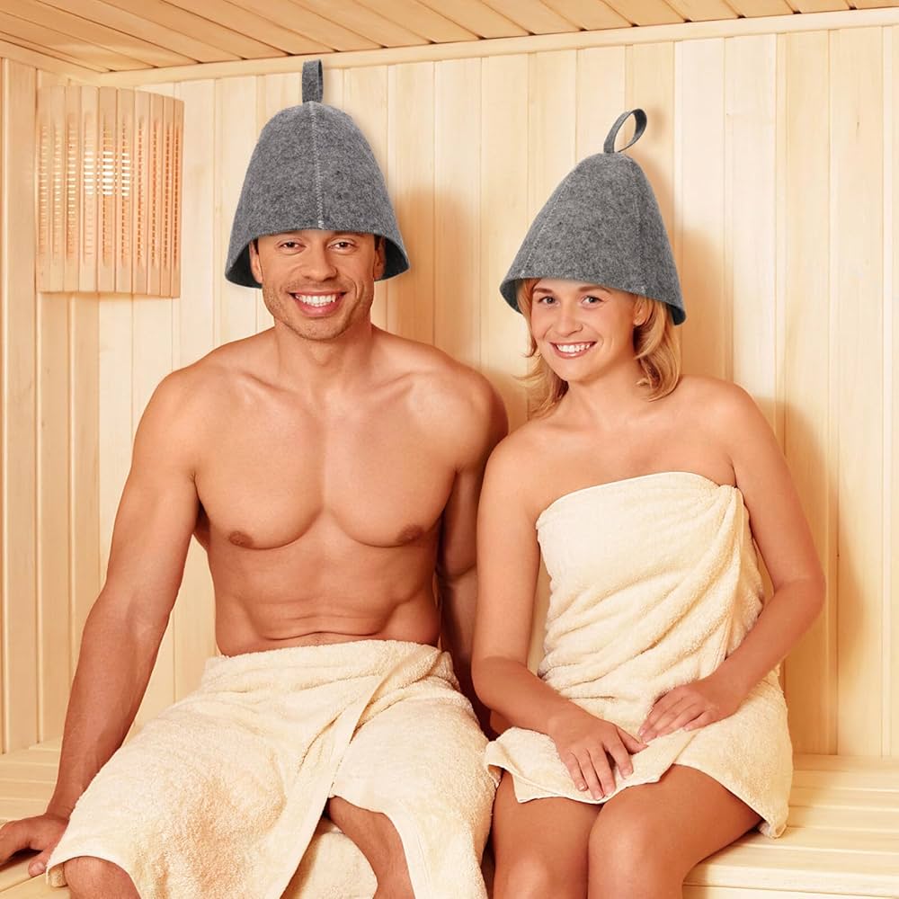 Sauna hat protecting hair from heat damage during sauna session