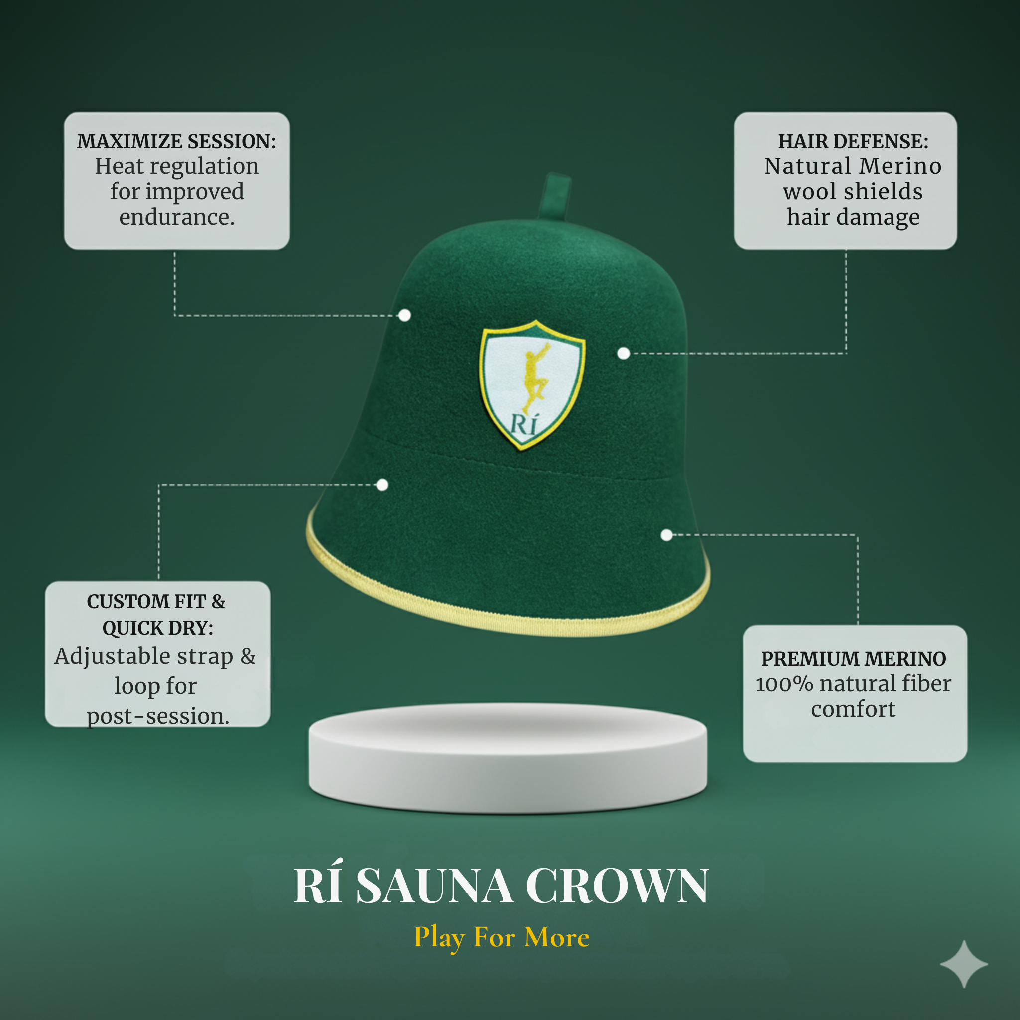 Green sauna crown with features highlighted on a green background